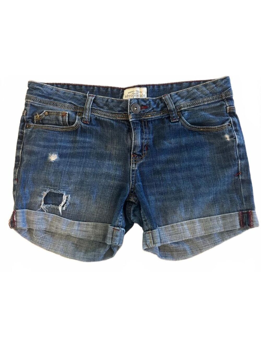 Aeropostale Y2K Low Rise Distressed Cuffed Denim Shorts Size 5/6